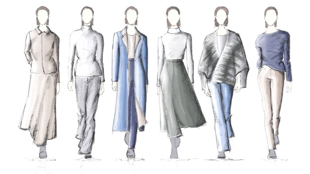 Dini erste Modekollektion vo dr Skizz bis zum Muster entwerfe Skizze vo Kleiderdesigns mit Stoffmuster und Werkzüge